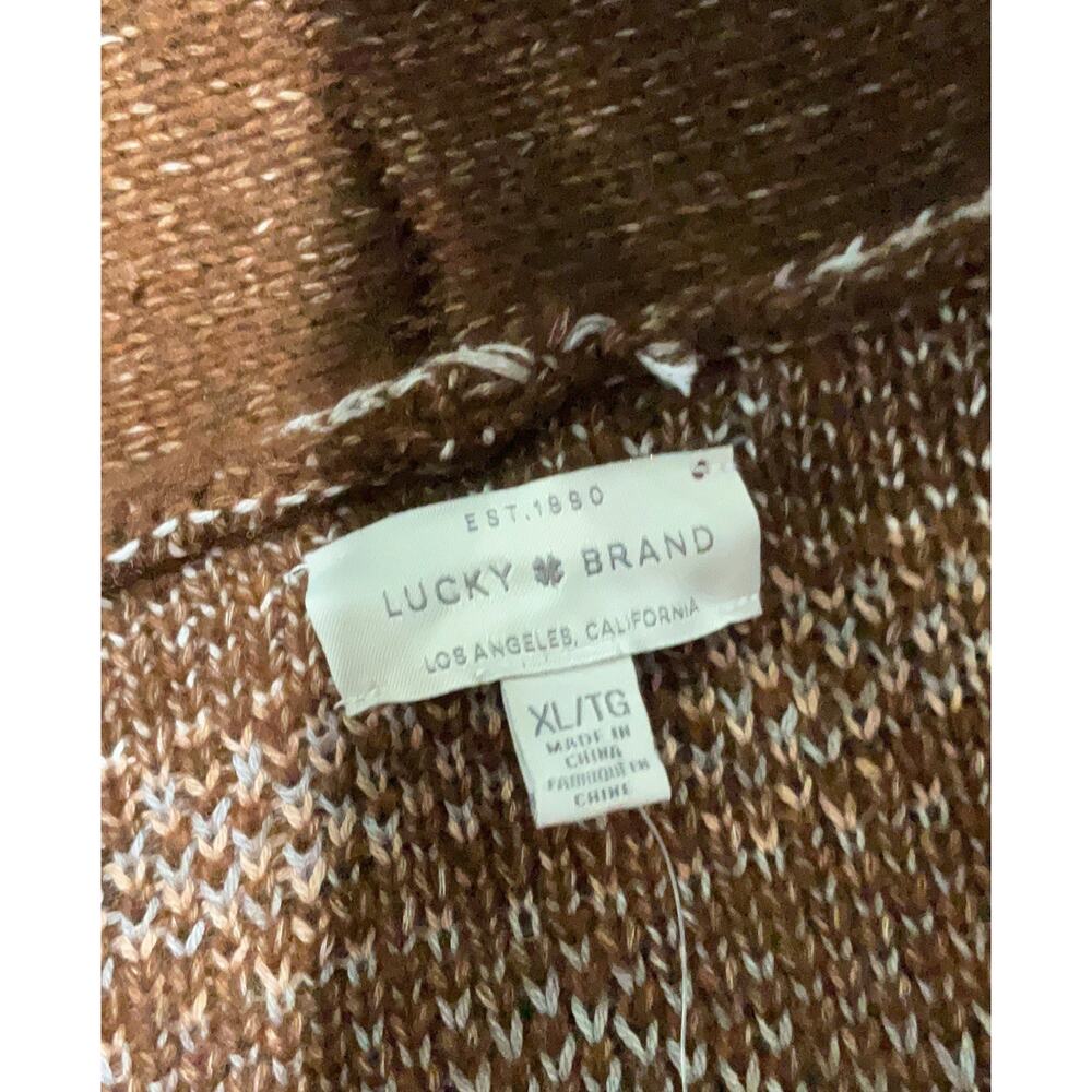 Lucky Brand Tribal Aztec Boho Open Cardigan Brown Tan Long Sweater Women’s XL - Picture 7 of 10